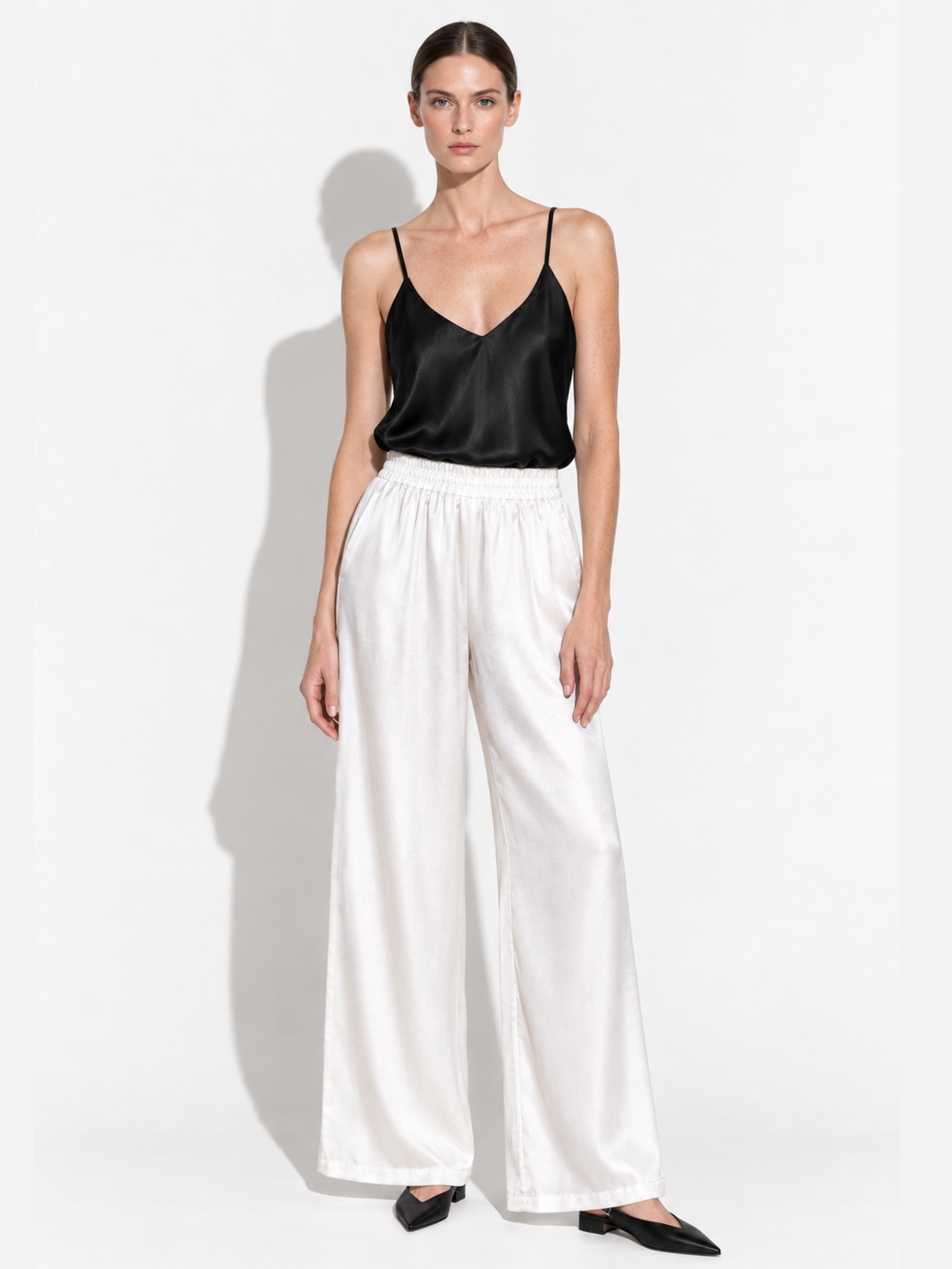 Amara Satin Wide-Leg Paperbag Waist Pants