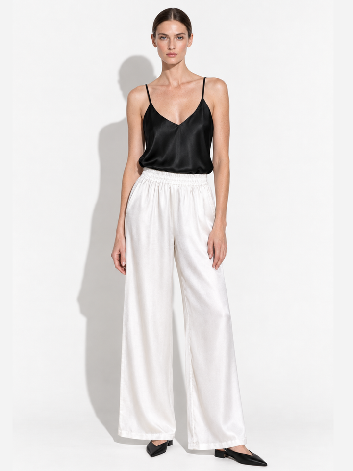 Amara Satin Wide-Leg Paperbag Waist Pants