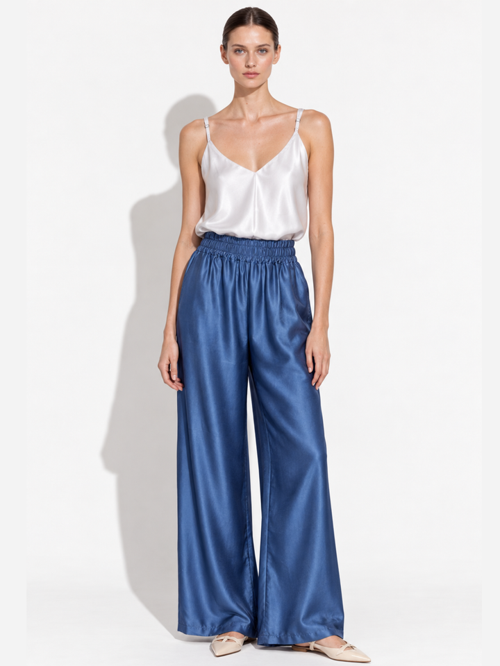 Amara Satin Wide-Leg Paperbag Waist Pants