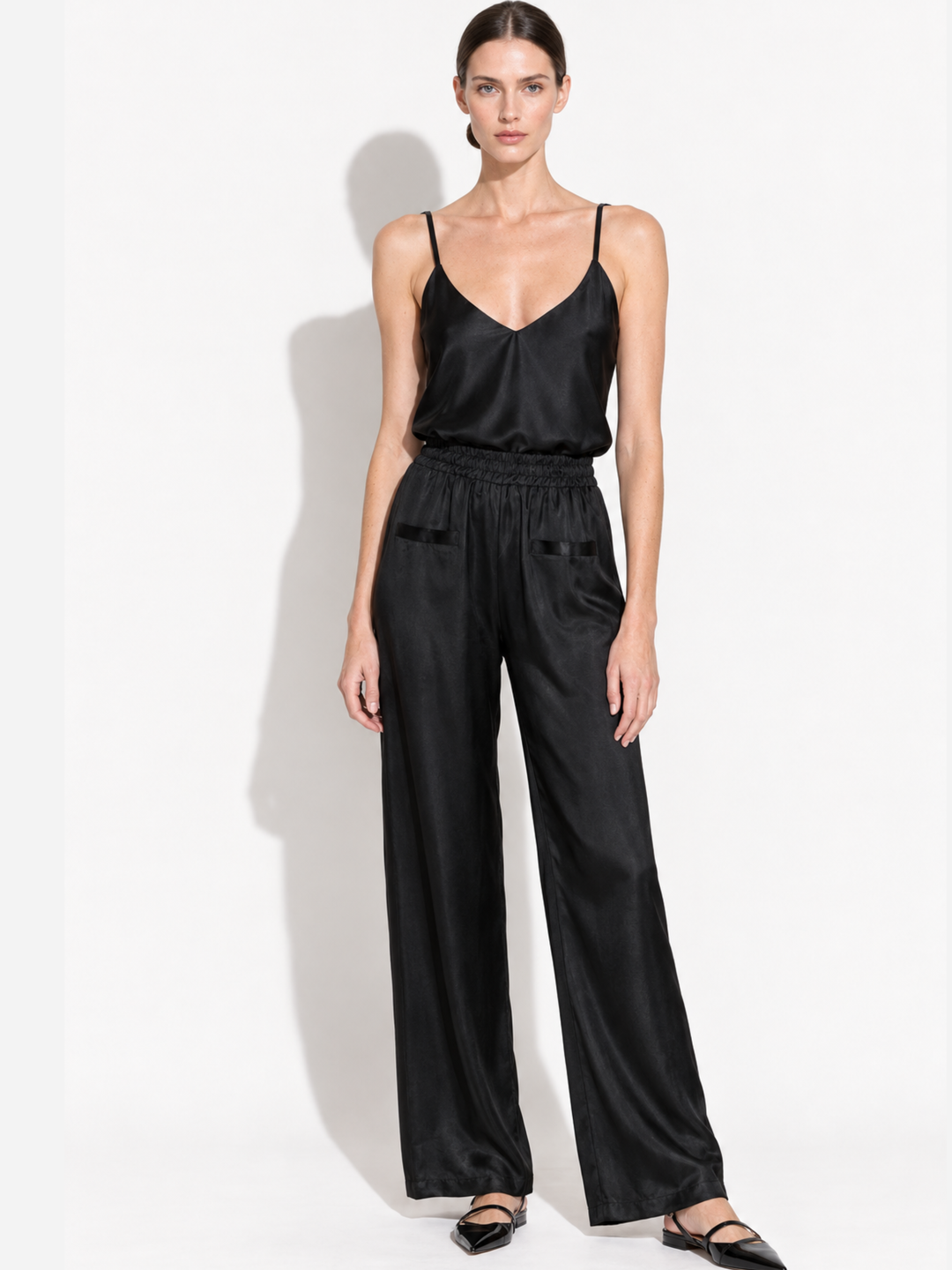 Amara Satin Wide-Leg Paperbag Waist Pants