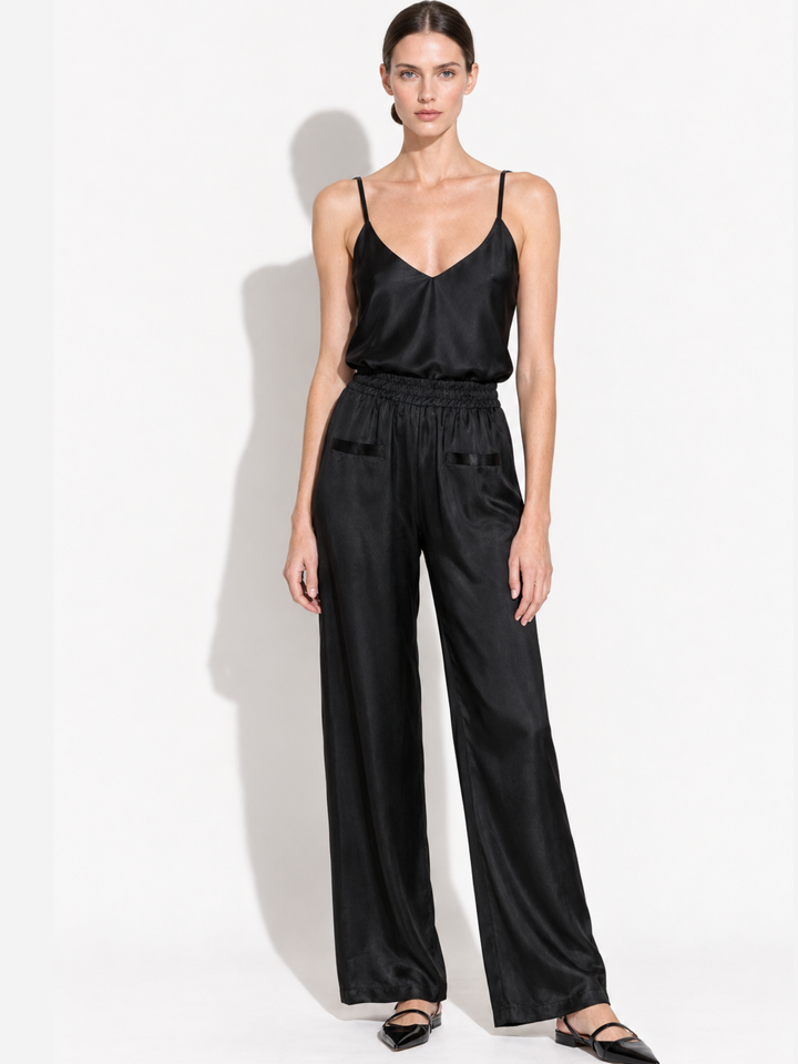 Amara Satin Wide-Leg Paperbag Waist Pants