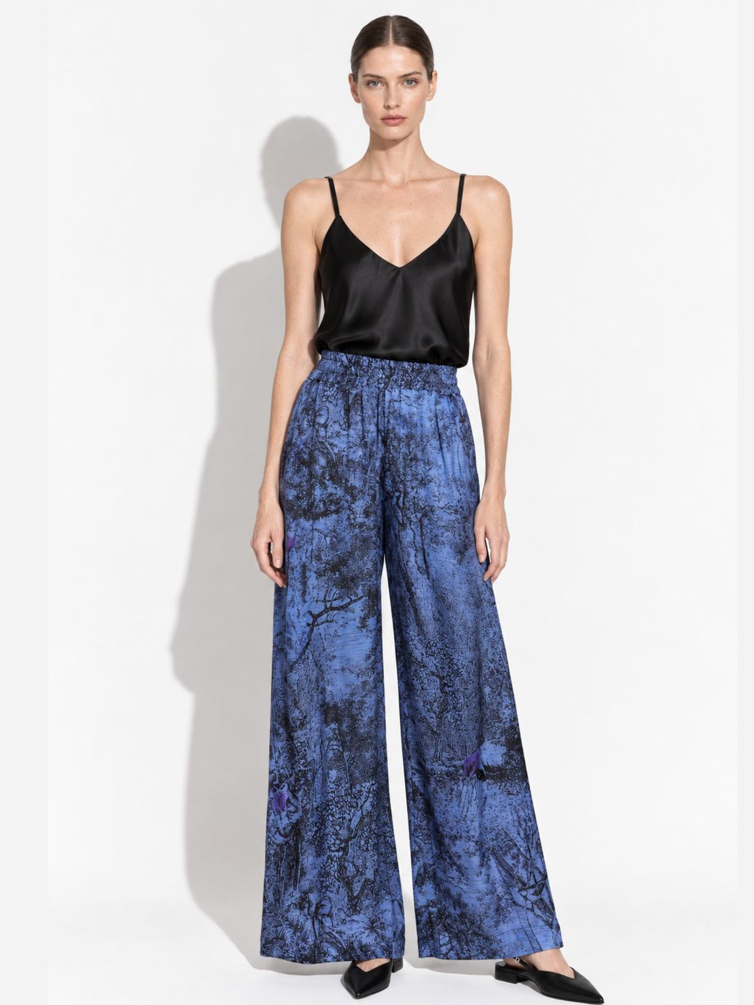 Amara Satin Wide-Leg Paperbag Waist Pants