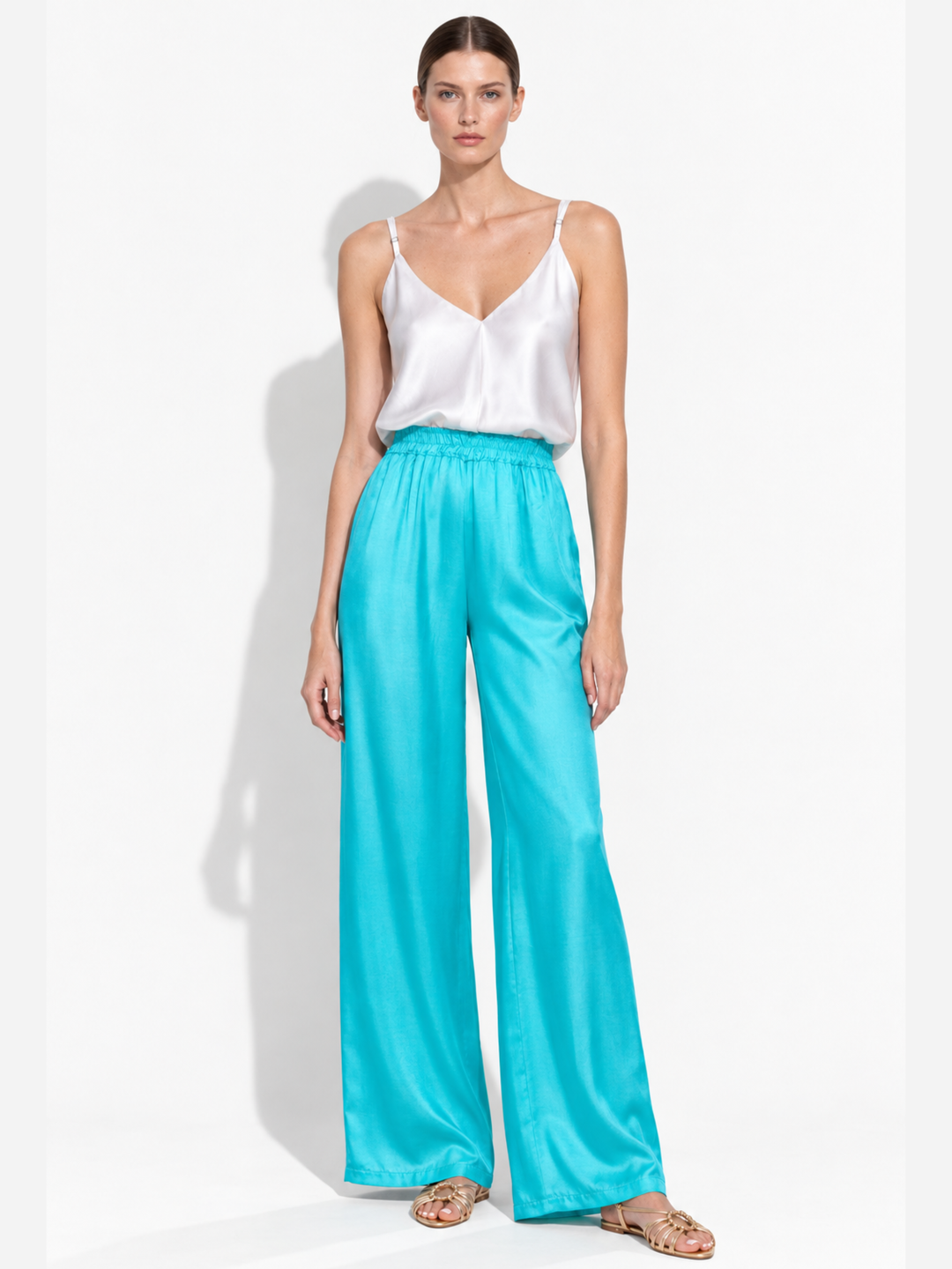 Amara Satin Wide-Leg Paperbag Waist Pants