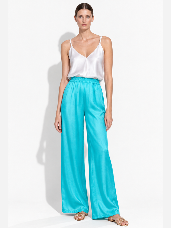 Amara Satin Wide-Leg Paperbag Waist Pants