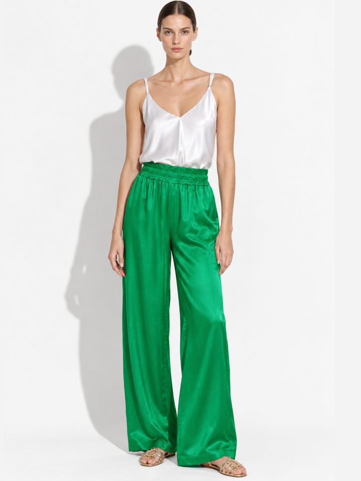 Amara Satin Wide-Leg Paperbag Waist Pants