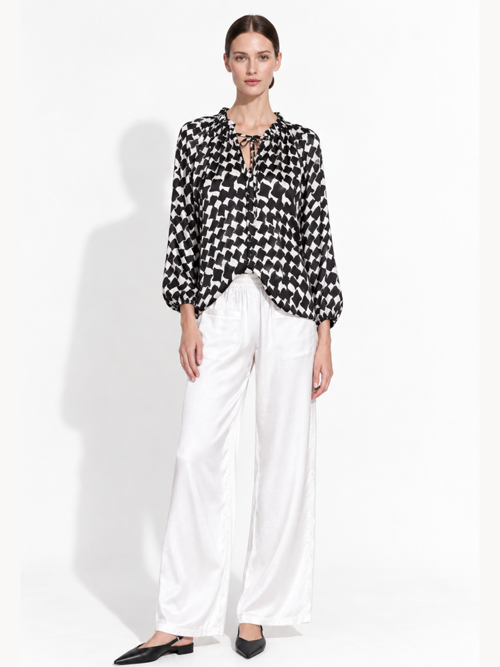 Gabriella Satin Tassel Tie Peasant Blouse