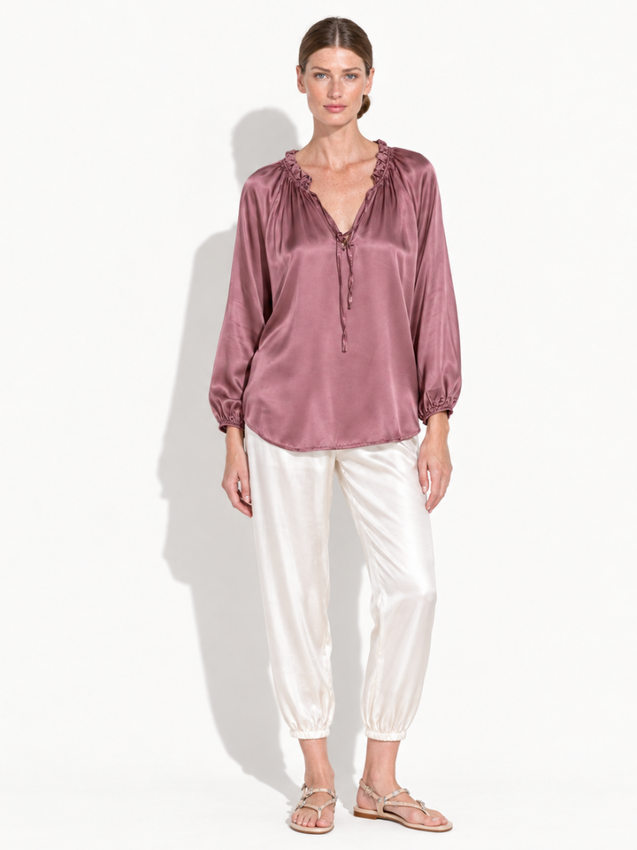 Gabriella Satin Tassel Tie Peasant Blouse
