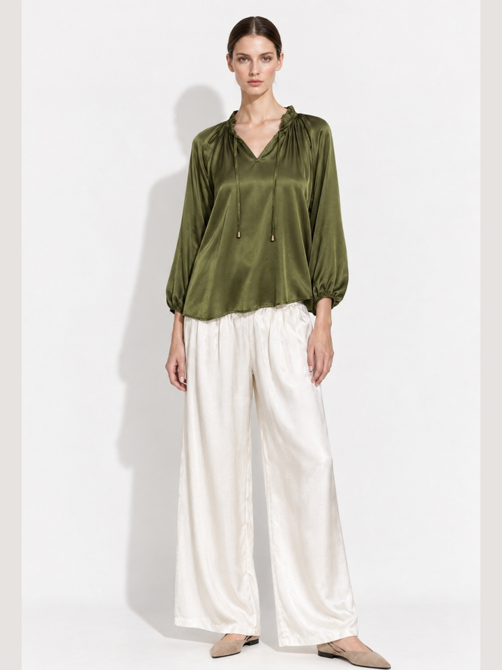 Gabriella Satin Tassel Tie Peasant Blouse