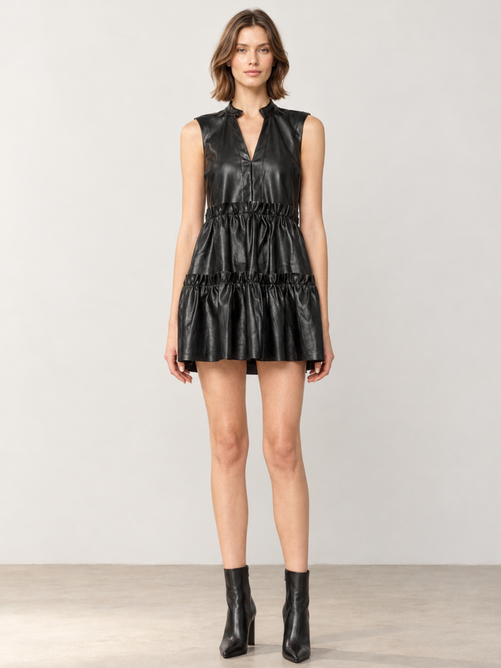 Apple Vegan Leather Tiered Mini Dress