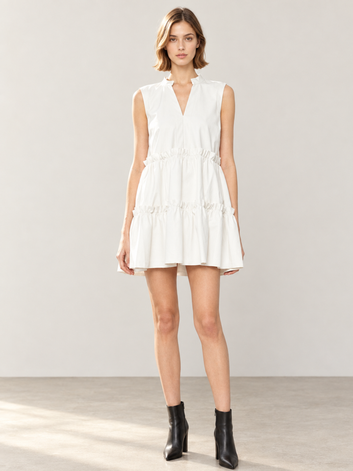 Apple Vegan Leather Tiered Mini Dress