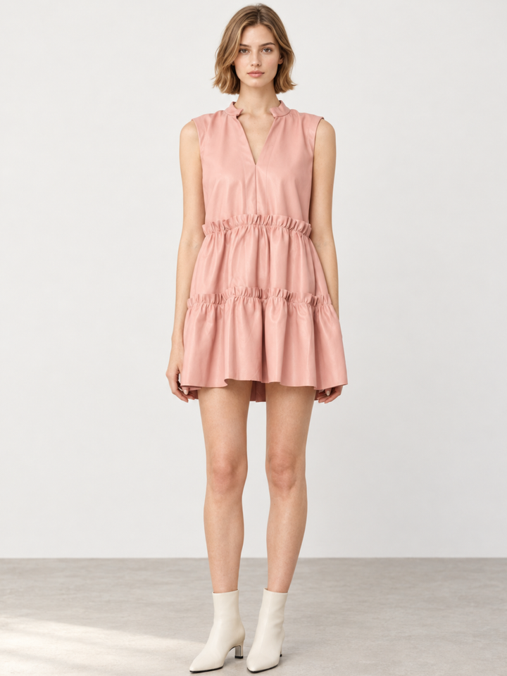 Apple Vegan Leather Tiered Mini Dress
