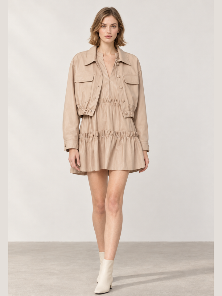 Apple Vegan Leather Tiered Mini Dress