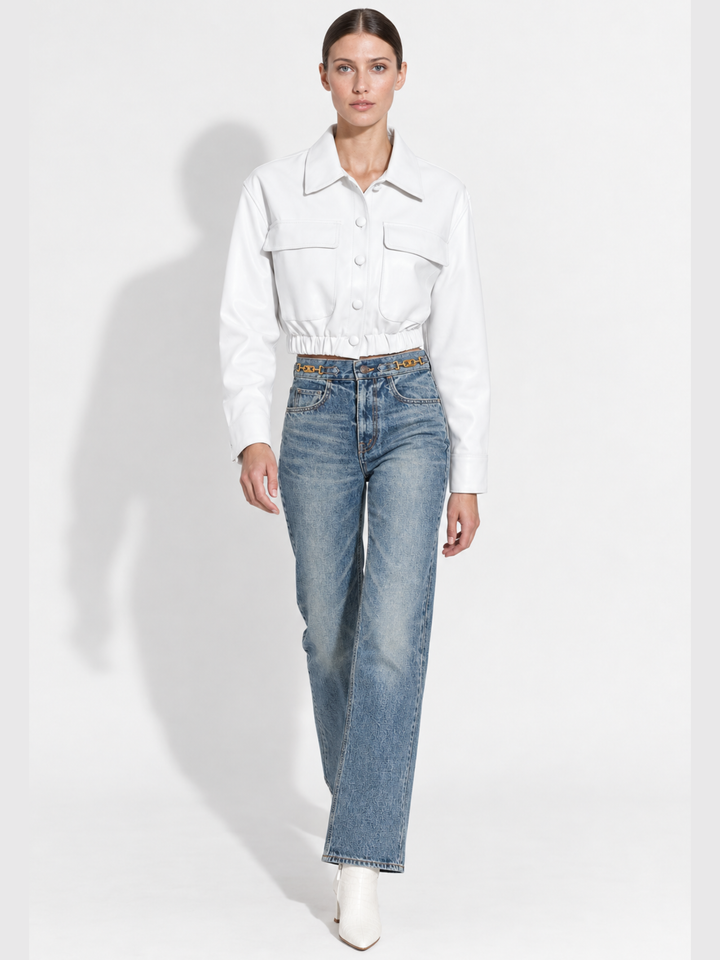 Emeri Vegan Leather Cropped Utility Jacket