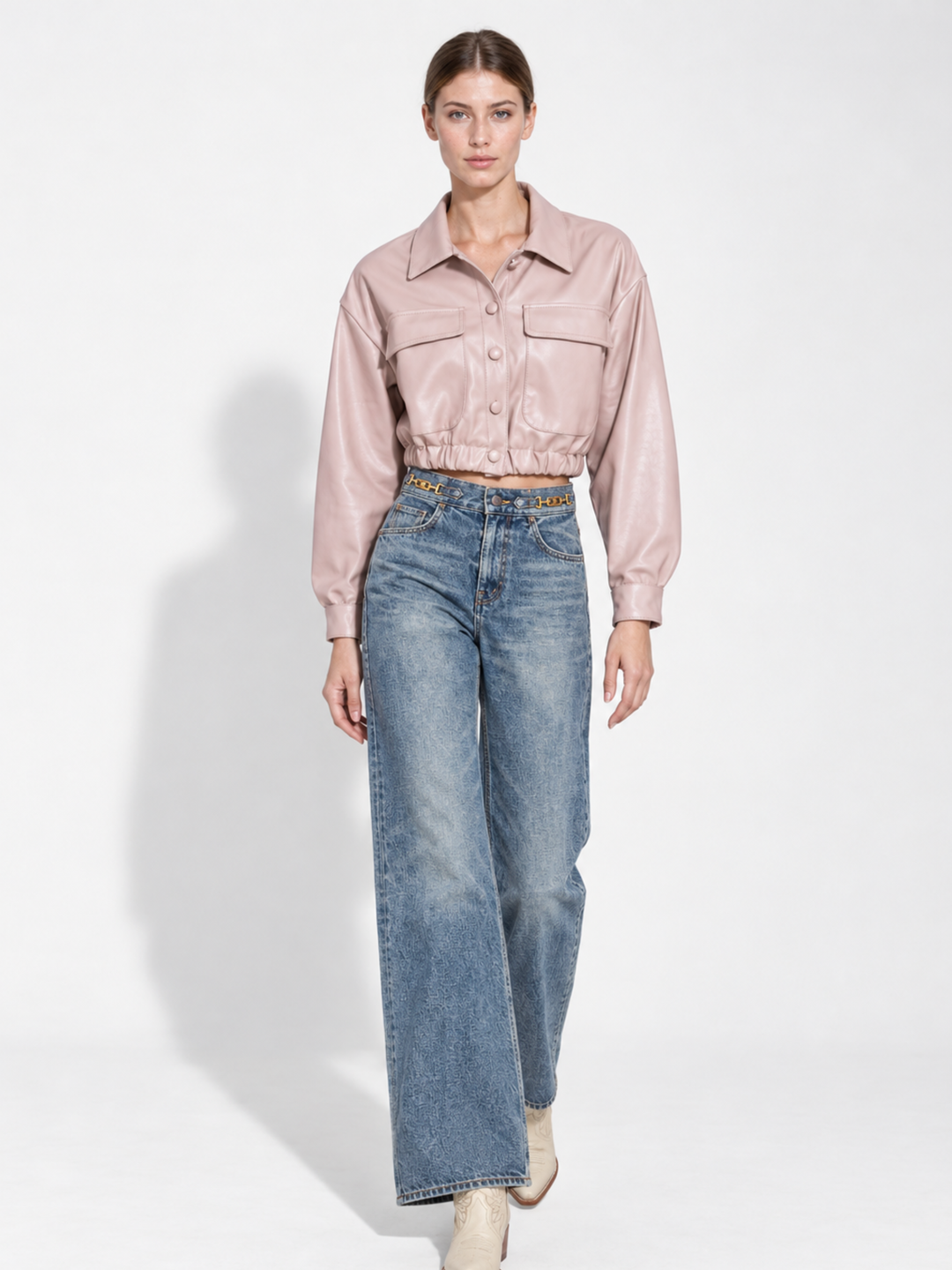 Emeri Vegan Leather Cropped Utility Jacket