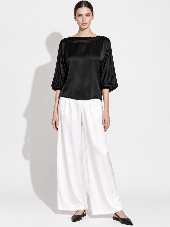 Misty Satin Boatneck Balloon Sleeve Top