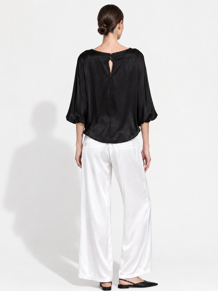 Misty Satin Boatneck Balloon Sleeve Top