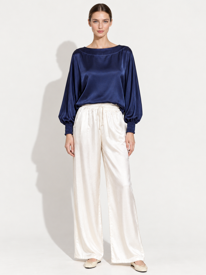 Misty Satin Boatneck Balloon Sleeve Top