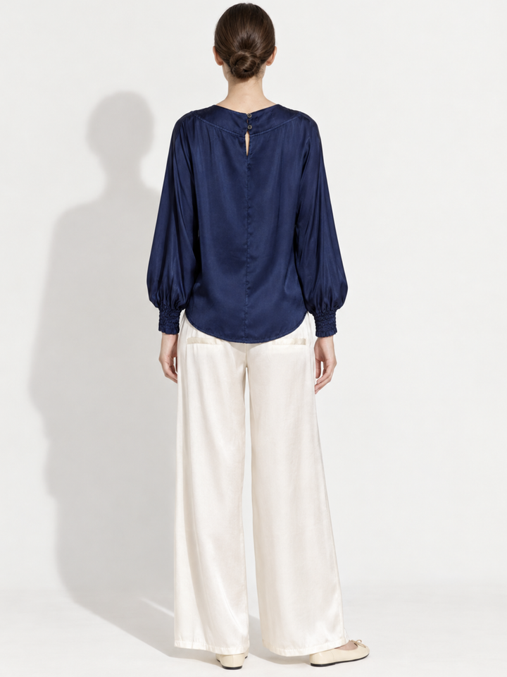 Misty Satin Boatneck Balloon Sleeve Top