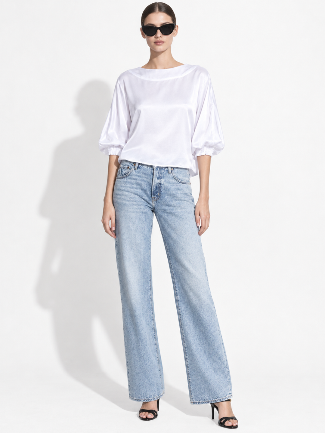Misty Satin Boatneck Balloon Sleeve Top