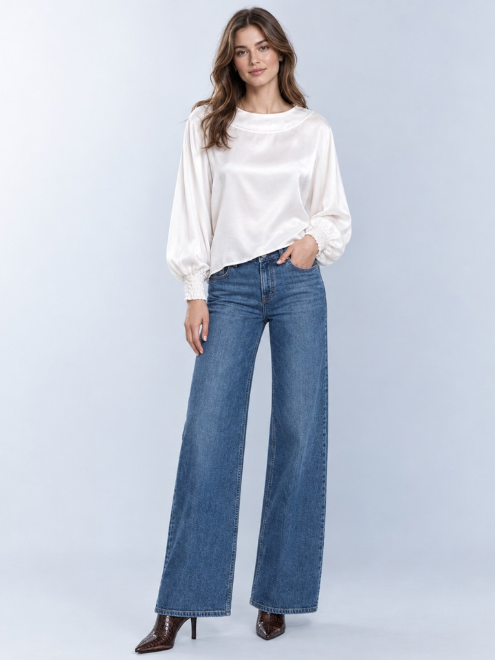 Misty Satin Boatneck Balloon Sleeve Top