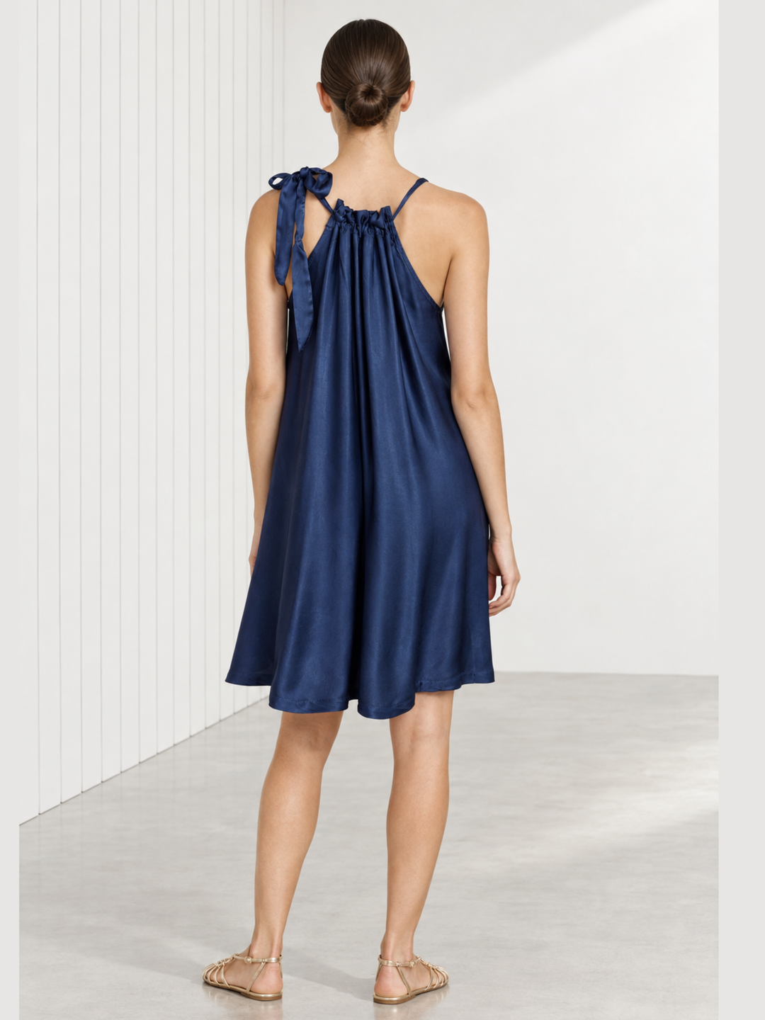 Harper Satin Shoulder-Tie Swing Mini Dress