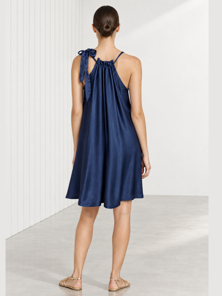 Harper Satin Shoulder-Tie Swing Mini Dress