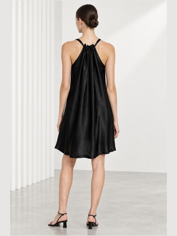 Harper Satin Shoulder-Tie Swing Mini Dress