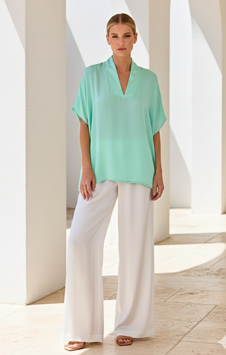 Inez Satin V-Neck Top