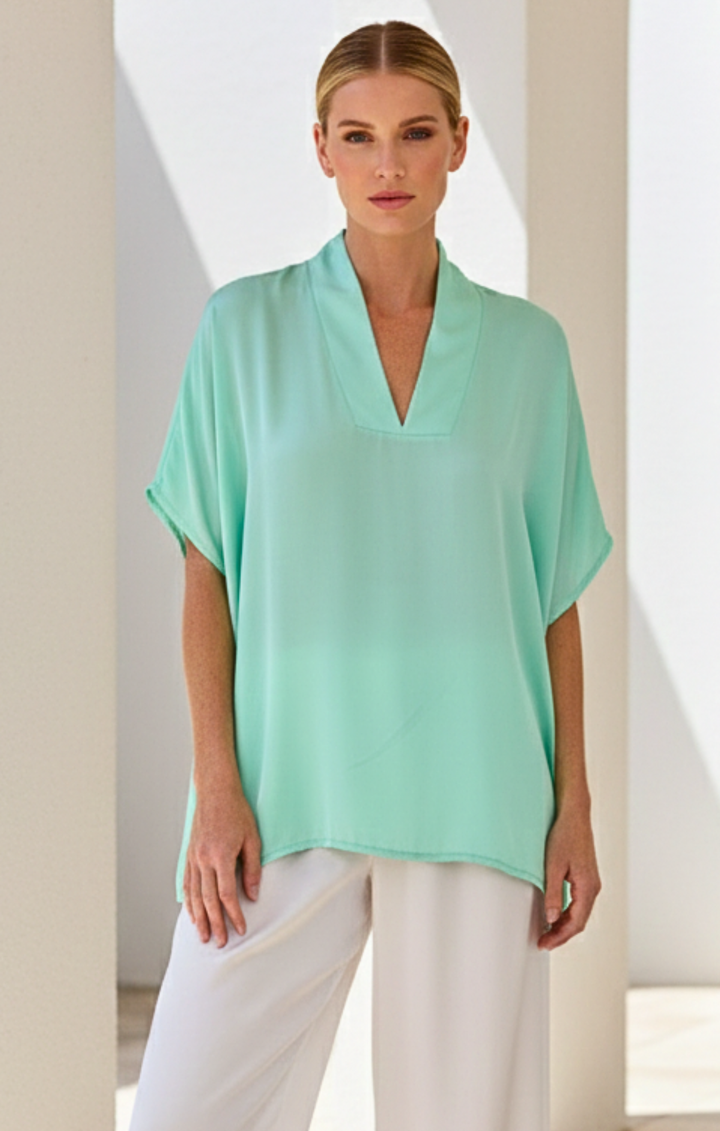Inez Satin V-Neck Top