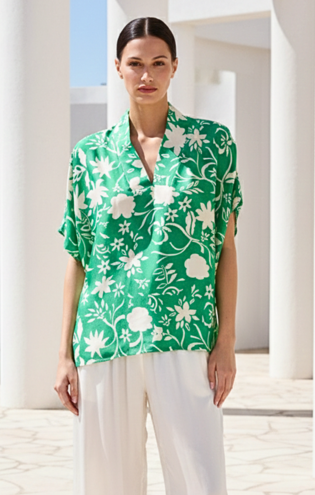 Inez Satin V-Neck Top