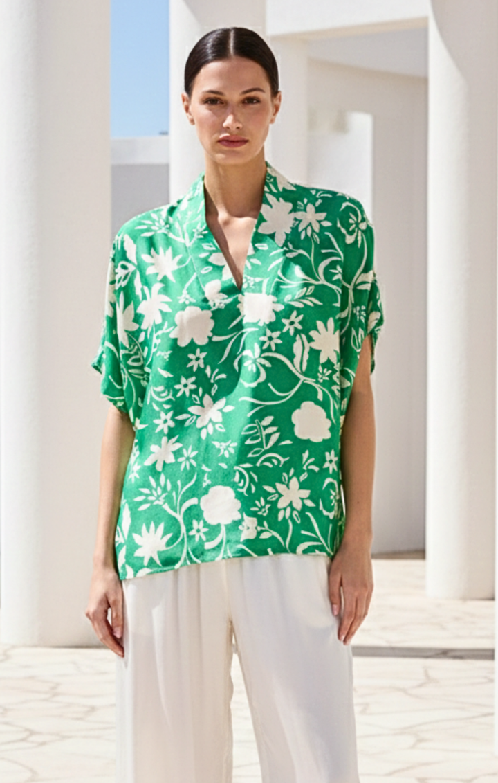 Inez Satin V-Neck Top