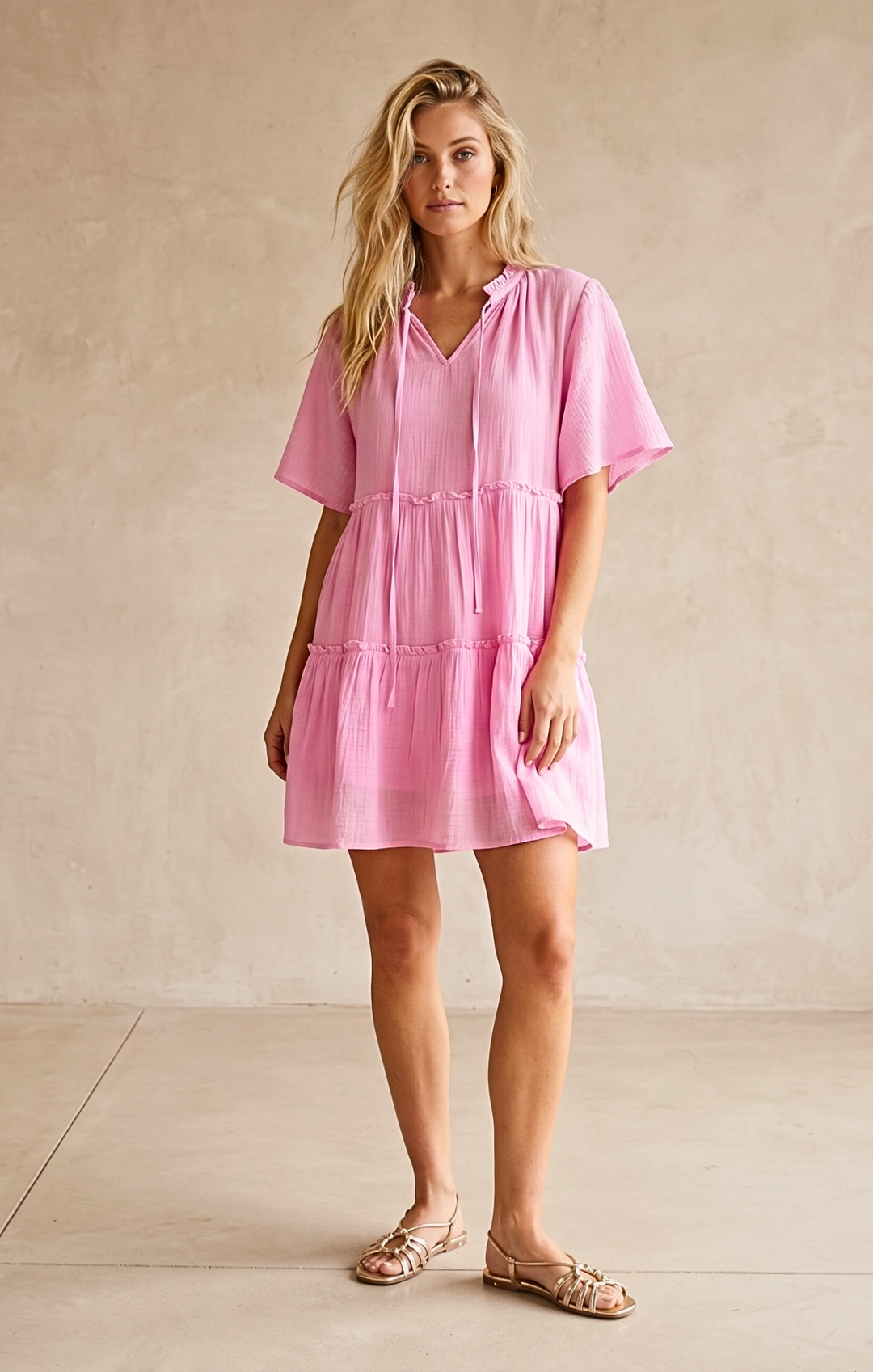 INGRID FLUTTERED SLEEVE TIERED MINI DRESS