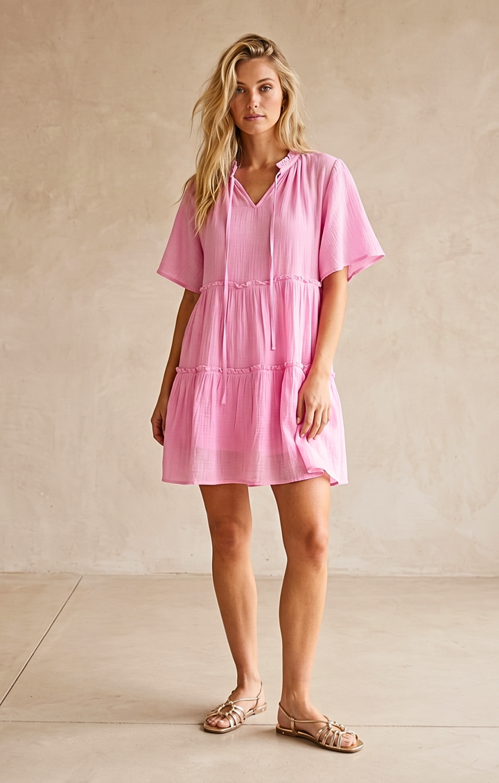 INGRID FLUTTERED SLEEVE TIERED MINI DRESS