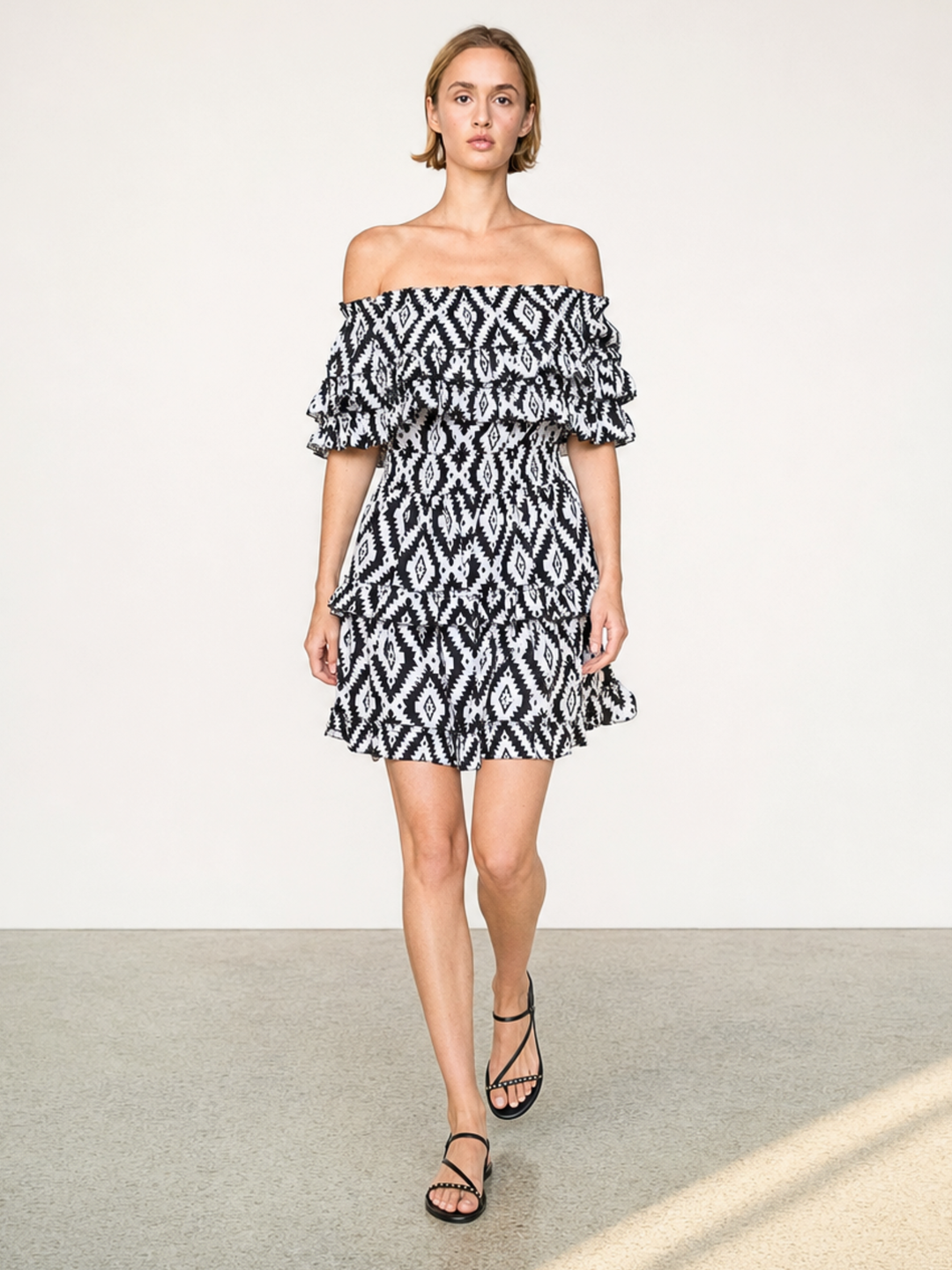 RIZA OFF-SHOULDER TIERED MINI DRESS