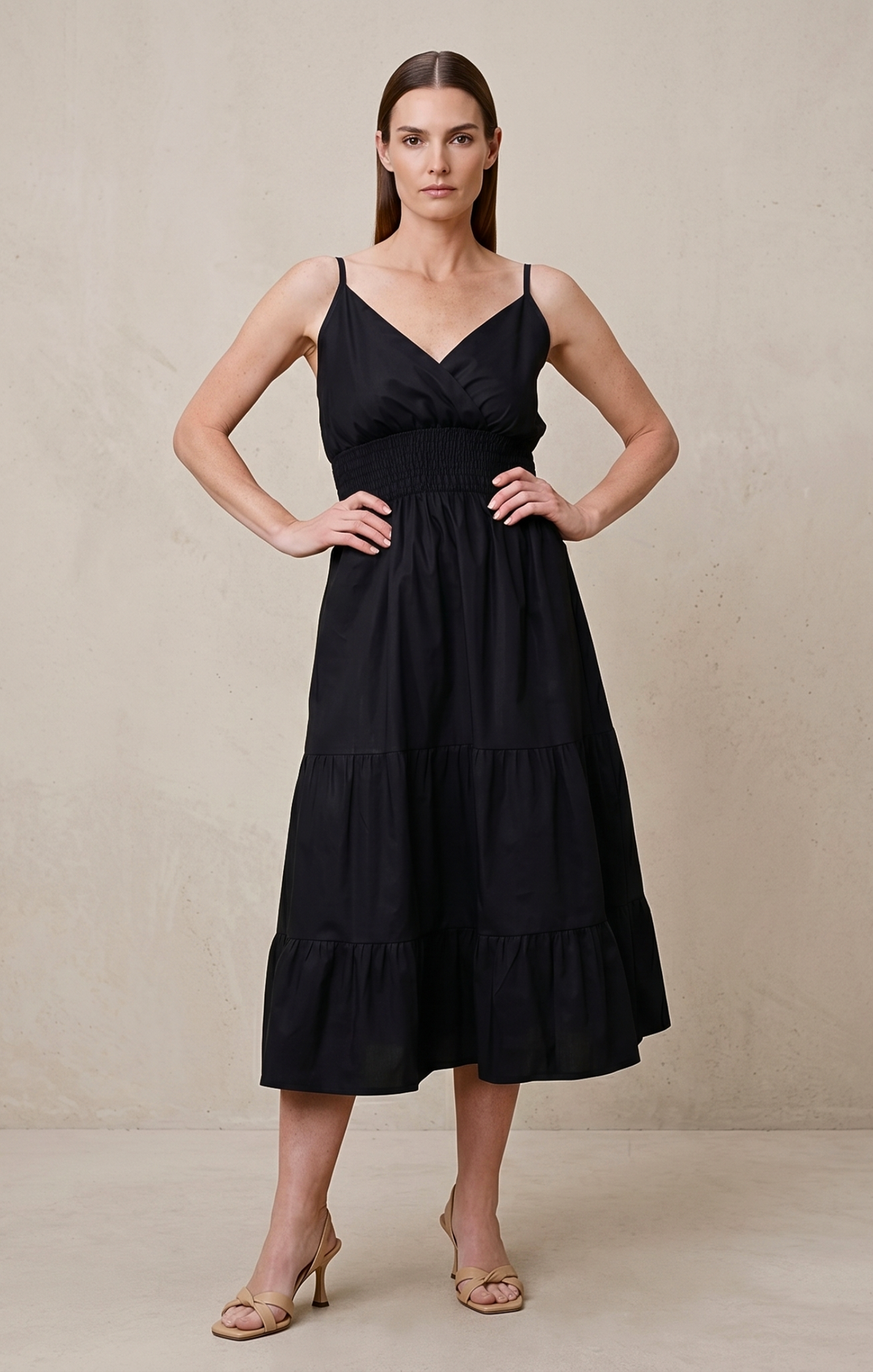 Lucille Smocked Tiered Midi Dress