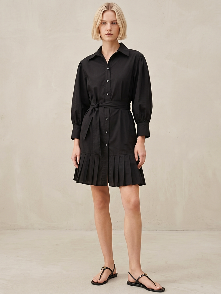 MABEL SHIRTDRESS WITH PLEATED HEM