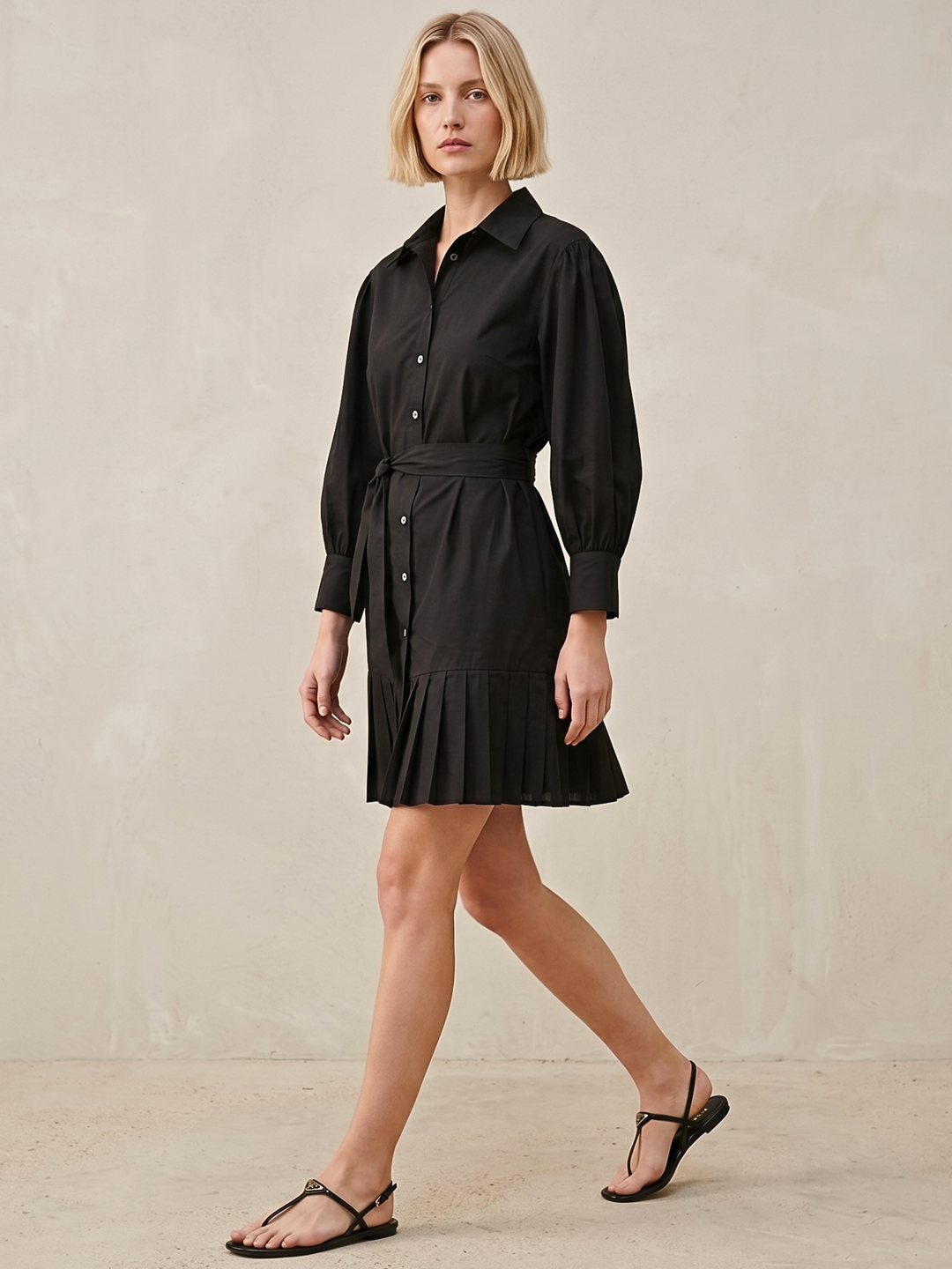 MABEL SHIRTDRESS WITH PLEATED HEM