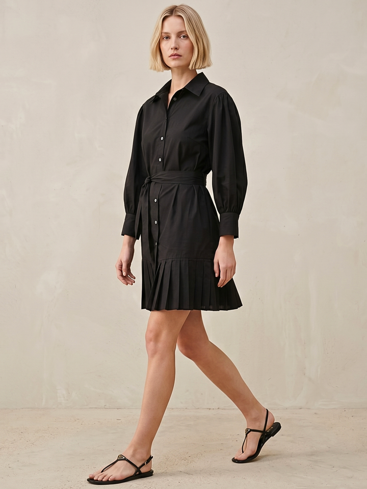 MABEL SHIRTDRESS WITH PLEATED HEM