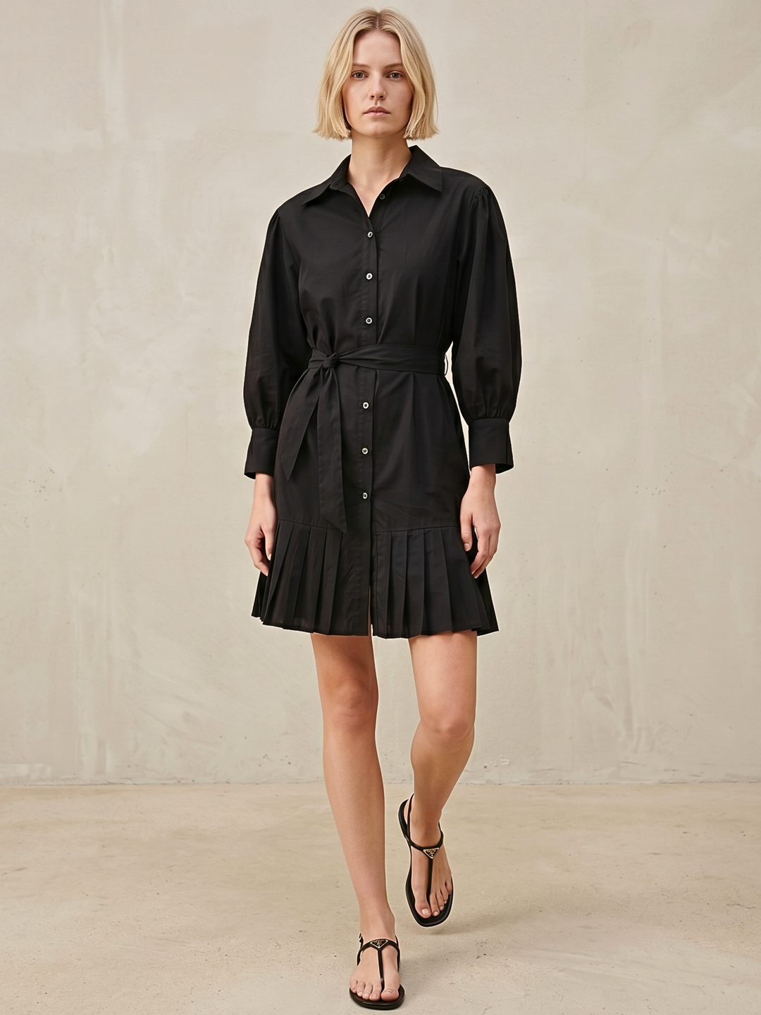 MABEL SHIRTDRESS WITH PLEATED HEM