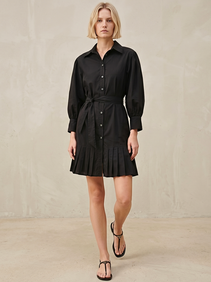 MABEL SHIRTDRESS WITH PLEATED HEM