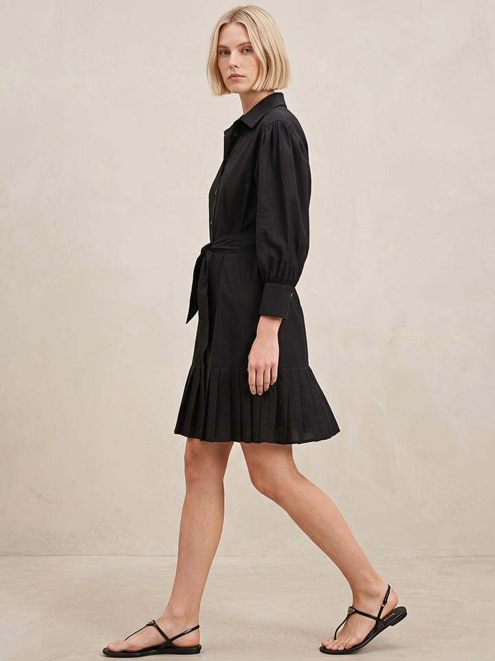 MABEL SHIRTDRESS WITH PLEATED HEM