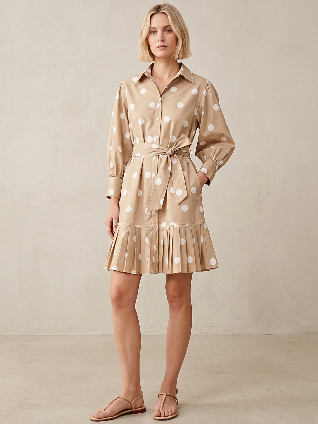 MABEL SHIRTDRESS WITH PLEATED HEM