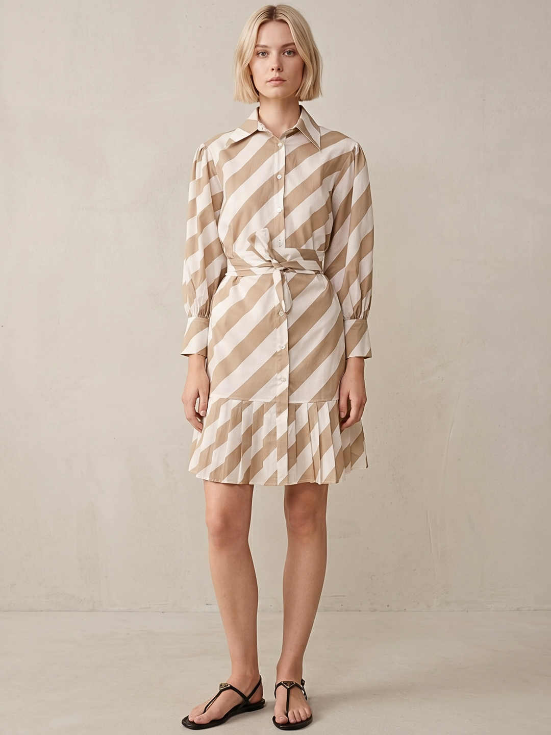 MABEL SHIRTDRESS WITH PLEATED HEM