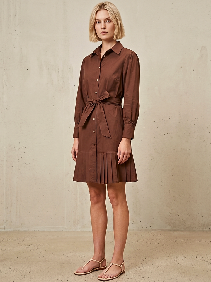 MABEL SHIRTDRESS WITH PLEATED HEM