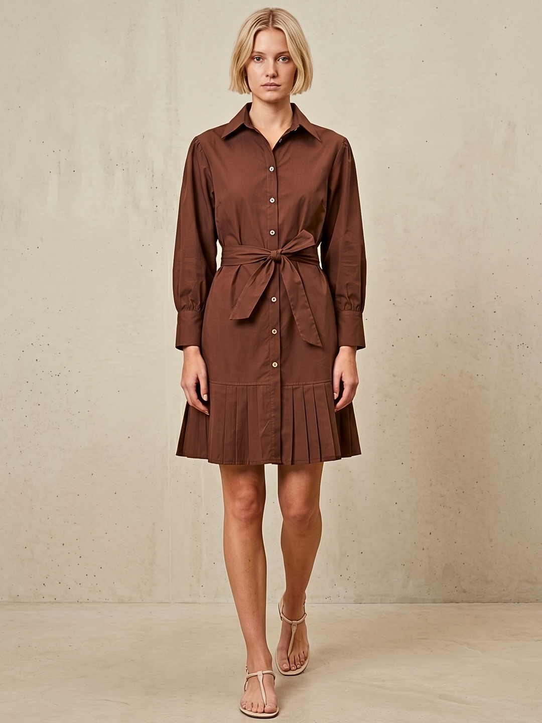 MABEL SHIRTDRESS WITH PLEATED HEM