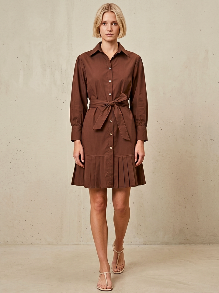 MABEL SHIRTDRESS WITH PLEATED HEM