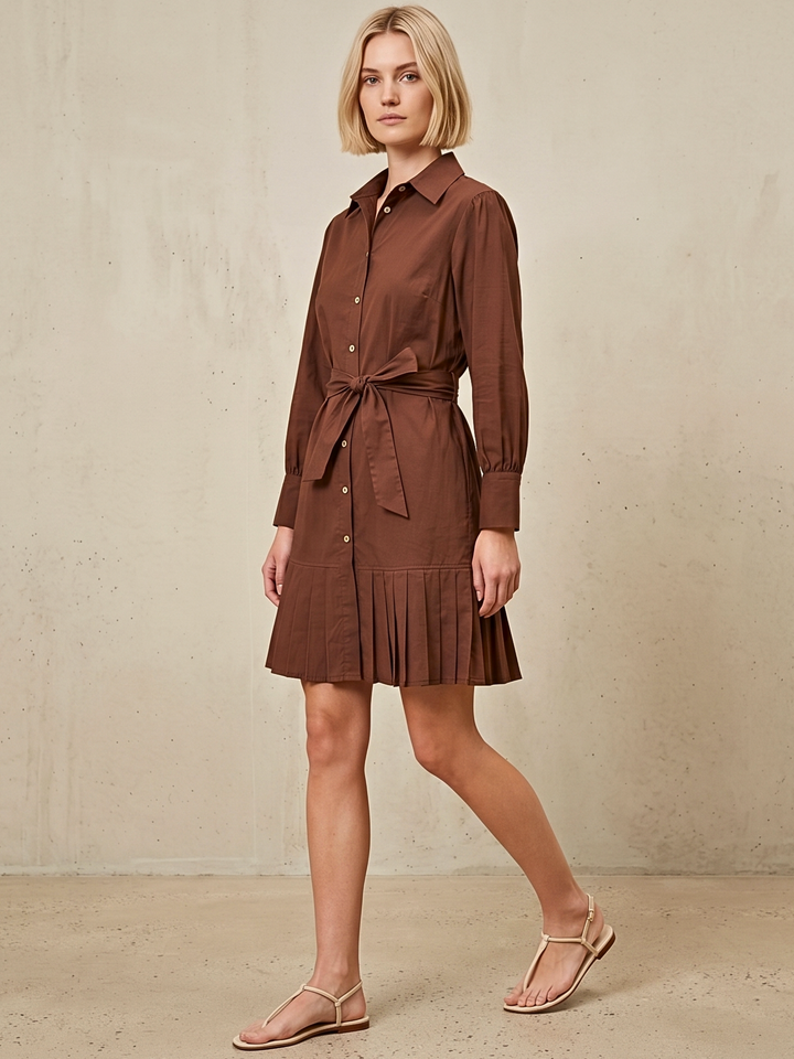 MABEL SHIRTDRESS WITH PLEATED HEM