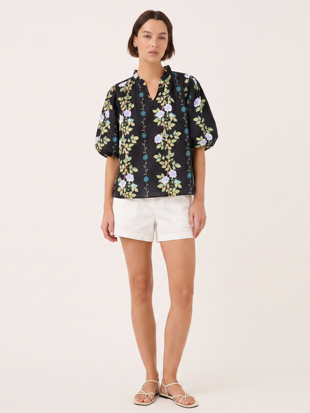 Mariana Floral Vine Puff-Sleeve Blouse
