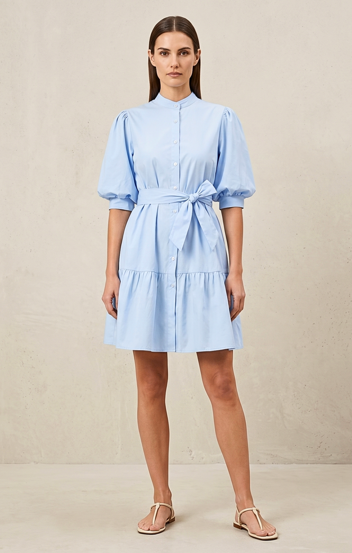 MINA COTTON PUFF SLEEVE BUTTON DOWN DRESS