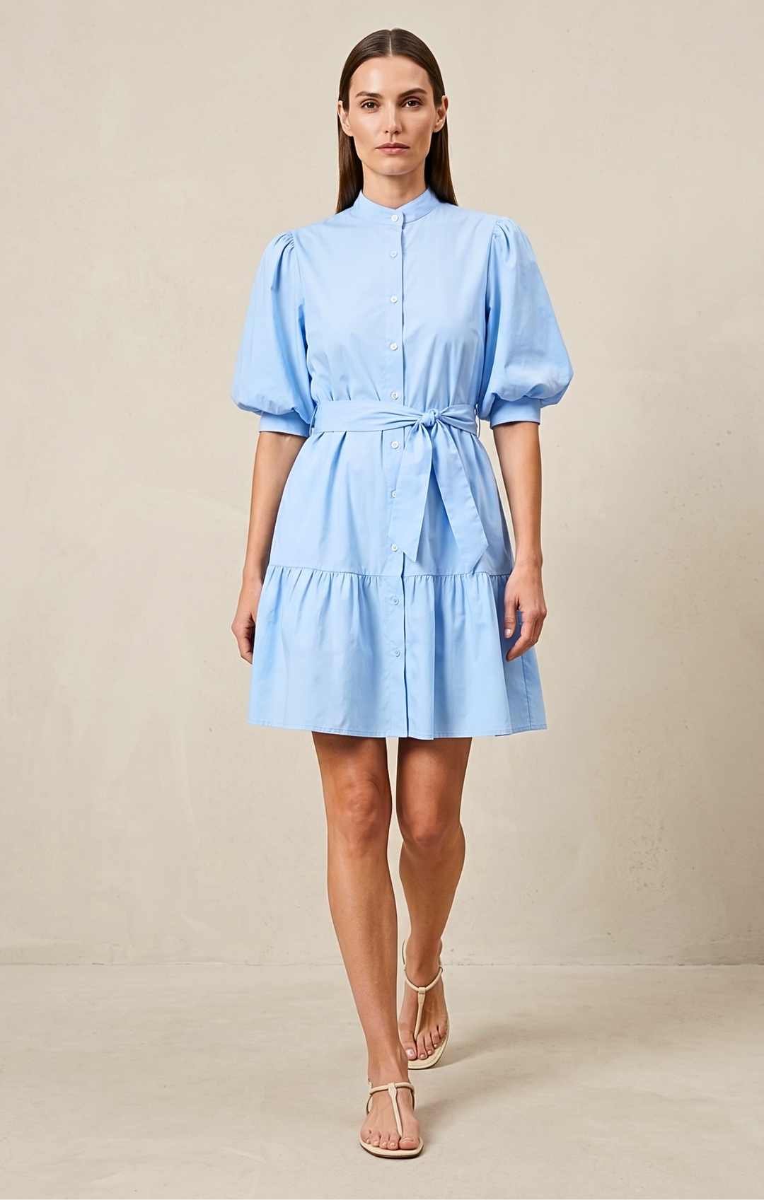 MINA COTTON PUFF SLEEVE BUTTON DOWN DRESS